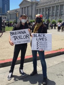 joanna moody and son at BLM protest